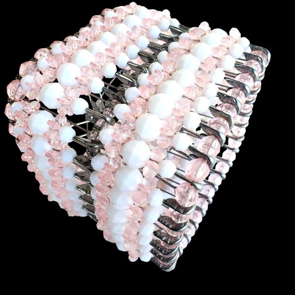 Safety Pin Art Beaded Pink White Small Lamp Shade or Thing - Picture 5 of 8